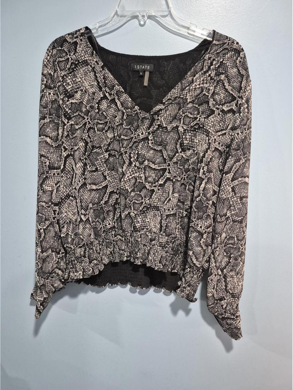1.STATE Women's Snake Print Long Sleeve Blouse Size L